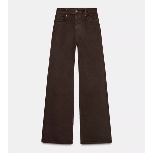 Zara Brown Corduroy Pants high waisted wide leg - Picture 3 of 6